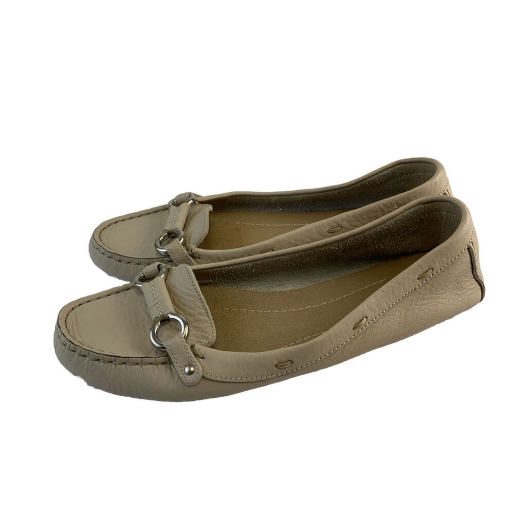 J Crew Soft Leather Loafer Taupe Bridle Bit Moccasin Toe Slip On Flat Womens 9